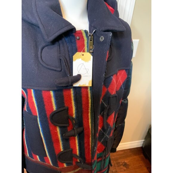 Tommy Hilfiger Collection Blue Red Plaid Patchwork Down Sleeve Duffle Coat Sz M - Picture 4 of 10